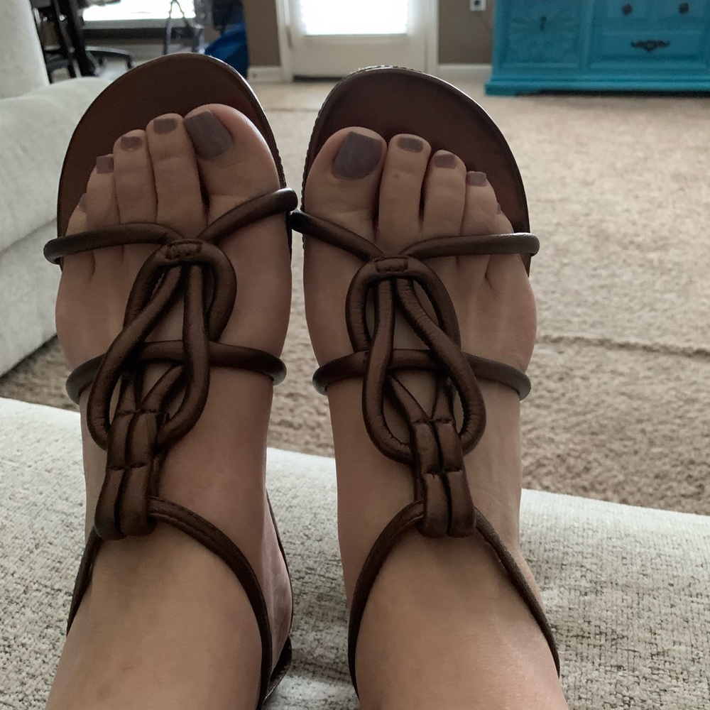 Calvin Klein Cadee Bronze Leather Gladiator Sandals